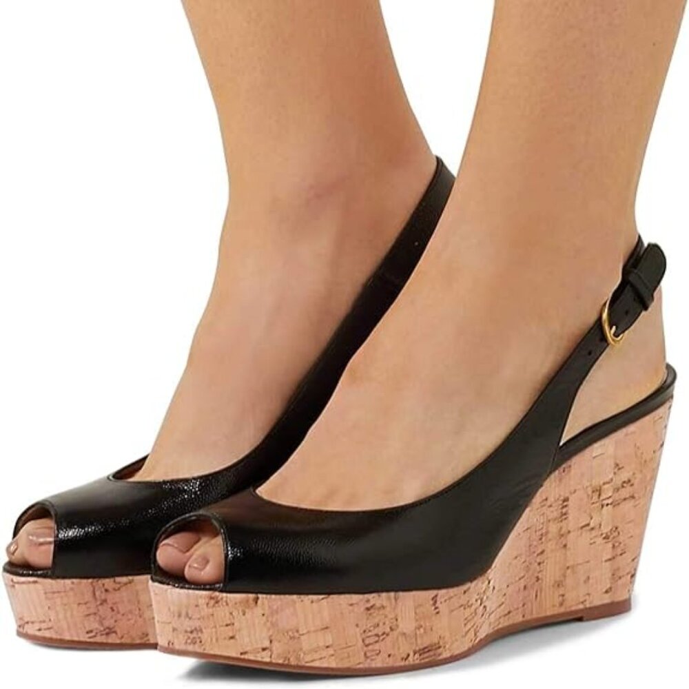 FSJ Women Peep Toe High Heel Wedge Sandals Slip on Cork Pumps Slingback Platform